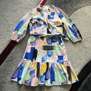 DKNY Paint Stroke Print Shirt Belted Dress